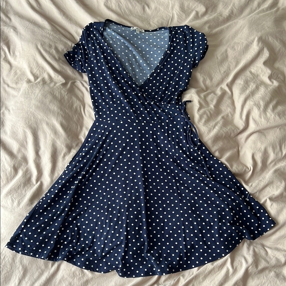 CHARLOTTE RUSSE Navy Polka Dot Wrap Dress